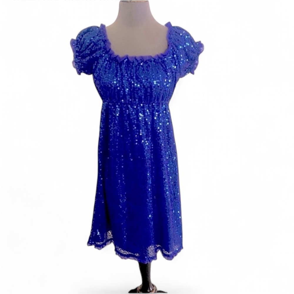BETSEY JOHNSON EVENING BLUE SEQUIN
EMPIRE WAIST BABYDOLL DRESS SIZE 4